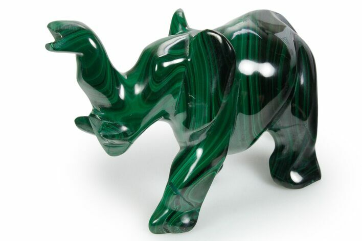Polished Banded Malachite Elephant Carving - DR Congo #349286